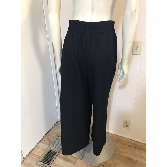 Anne Klein Womens Small Wide Leg Ankle Pants Black Elastic Waist Drawstring - Picture 4 of 7